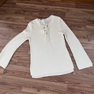 Old Navy Cream Ribbed Lace-Up Knit Top